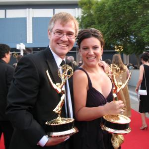 Marc Clark  Katherine Griffin with Emmys for Best Reality TV Editing for Top Chef Season 3