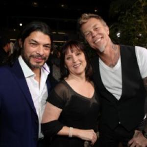 Producer Charlotte Huggins with Robert Trujillo and James Hetfield from Metallica  Journey 2 The Mysterious Island