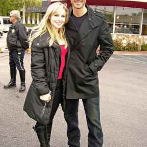 Chris Cleveland and Kristin Bell on the set of Heroes