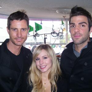Chris Cleveland Kristin Bell and Zachary Quinto on the set of Heroes