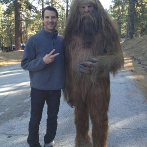 Chris Cleveland and Sasquatch on the set of Hyundai Super Bowl 2012 commercial
