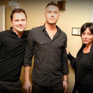 Behind the scenes still of Wilson Cleveland Brian Austin Green and Shannen Doherty from the Captive Audience segment of the Lifetime miniseries Suite 7