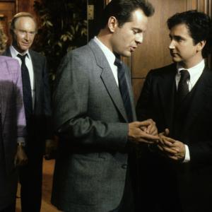 Still of Bruce Willis Cybill Shepherd George Coe and Mark LinnBaker in Moonlighting 1985