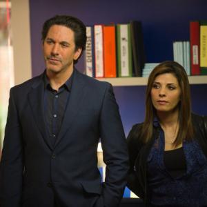 Still of Scott Cohen and Callie Thorne in Necessary Roughness To Swerve and Protect 2012