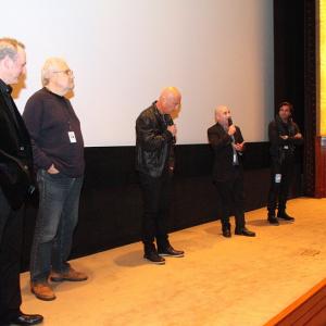 Vic Cohen speaking after a screening of Committed Also pictured are producers Reed Grinsell Steve Sunshine Howie Mandel and Rich