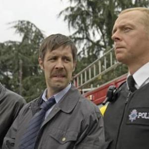 Still of Paddy Considine Simon Pegg and Rafe Spall in Hot Fuzz 2007