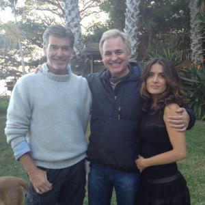 Grant with Pierce and Salma on set of How to Make Love Like an Englishman