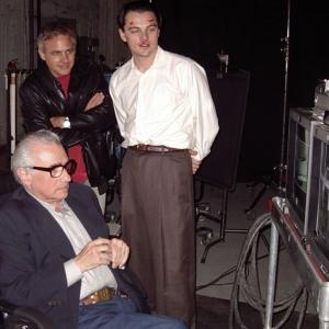 Grant Cramer, Leonardo DiCaprio and Martin Scorsese on the set of THE AVIATOR.