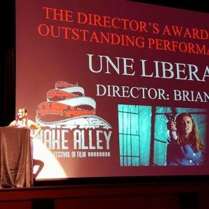 Brian Crewe winning the Best Director Award for UNE LIBRATION at the Snake Alley Festival of Film 882015