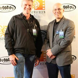 Director Brian Crewe with Producing partner Hugh Aodh O'Brien at the Sunscreen Film Festival, Beach Cities Arclight. October 12, 2013
