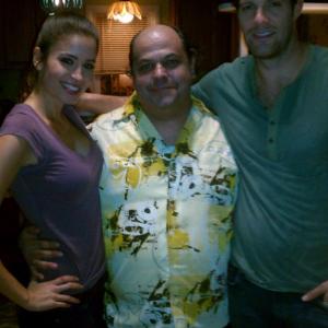 Mercedes Masohn, Frank Crim and Geoff Stults on the set of The Finder