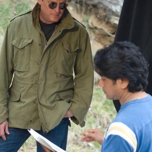 Ace Cruz directing Michael Madsen on the set of Outrage in Raben County GA