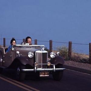 BILL BIXBY IN HIS 1951 MG TD WITH BRANDON CRUZ ON PCH MAY 1970