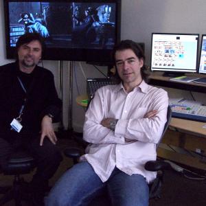 Director Gabor Csupo and editor Julian Rodd in the midst of directors cut of THE SECRET OF MOONACRE in De Lane Lea London 2008