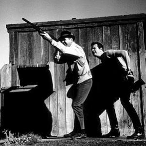 Jackie Cooper and Robert Culp skeet shooting, 1961.