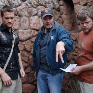 Director Terry Cunningham on set with Shane West Jack Wilder and Elden Henson Gordon El Dorado Temple Of The Sun Cusco Peru