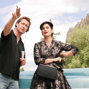 Andrew Currie directing CarrieAnne Moss in the feature comedy Fido Lionsgate