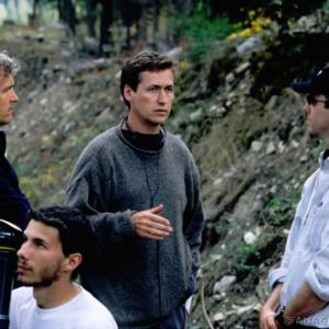 Director Andrew Currie (centre), and Producers Trent Carlson (left) and Blake Corbet (right) on set of the Anagram Pictures feature, Mile Zero.