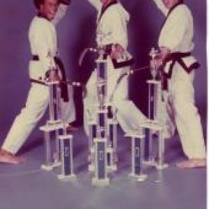 Chucky Currie with Ernie Reyes Sr and George Chung the Grand Champions of the Hollywood Martial Arts Action Contest 1978 Black Belt Hall of Fame