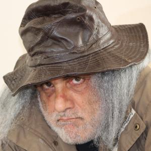 Actor Richard D'Alessandro in character and costume as a homeless man. (2015)