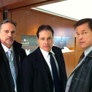 Robert Mangiardi Frank DAngelo and Michael Pare on the set of Real Gangsters