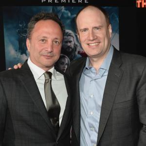 Louis DEsposito and Kevin Feige at event of Toras Tamsos pasaulis 2013