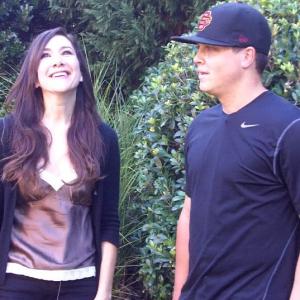 Nadia Dajani and pitcher Kris Medlen in an episode of Caught Off Base with Nadia.