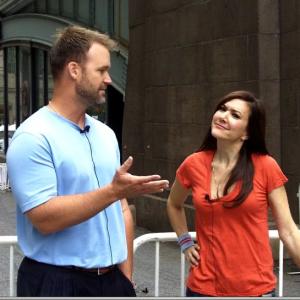 David Ross and Nadia Dajani in an episode of Caught Off Base with Nadia.