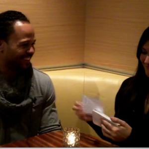 Coco Crisp and Nadia Dajani in an episode of Caught Off Base With Nadia.