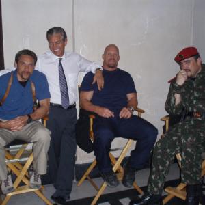 On the set of 'The Expendables' with Eric Roberts, Steve Austin and David Zayas