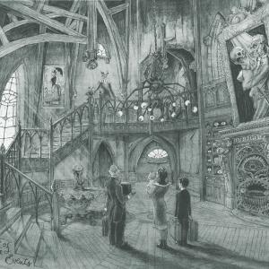 Set design concept rendering by John F Davis for A Series Of Unfortunate Events dir Barry Sonnenfeld prod des Rick Heinrichs Best In Show Award for The Society of Illustrators first ever Storyboard competition w over 300 worldwide entries