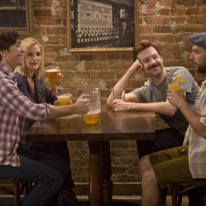 Still of Drew Barrymore Charlie Day Justin Long and Jason Sudeikis in Going the Distance 2010
