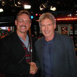 with Harrison Ford on the set of Good Morning America during premiere week of Indiana Jones and the Kingdom of the Crystal Skull