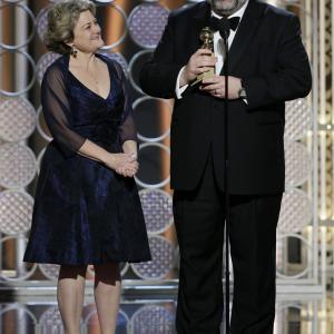 Bonnie Arnold and Dean DeBlois at event of 72nd Golden Globe Awards (2015)
