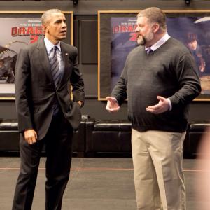President Obama, Jeffrey Katzenberg, and Dean DeBlois during the President's visit to Dreamworks Animation, 11-26-13