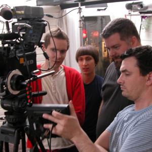 Jonsi Birgisson, Alex Somers, Dean DeBlois, Hakon Sverissonn - on the set of Go Quiet (2010)