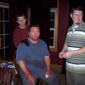Tony DeGuide having Spl fx done in preparation for a death scene in Sigma Die, with director Michael Hoffman & Spl fx artist.