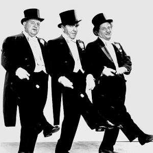 Three Stooges Joseph Wardell Moses Horwitz and Louis Feinberg  aka Curly Joe DeRita Moe Howard and Larry Fine in Have Rocket Will Travel 1959 Columbia