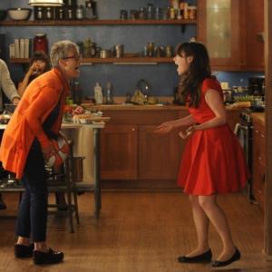 Still of Jamie Lee Curtis Zooey Deschanel Max Greenfield and Hannah Simone in New Girl 2011