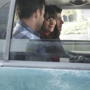 Still of Zooey Deschanel Max Greenfield and Jake Johnson in New Girl 2011