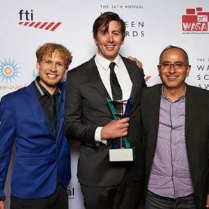 Brokens ProducerWriter Brett Dowson winner WA Screen Award for Best Student Film with Director Cody CameronBrown and Executive Producer Franco Di Chiera