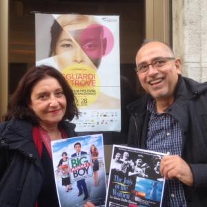 Franco Di Chiera right Director of Big Mammas Boy and The Joys of the Women at the XXII Sguardi Altrove Film Festival in Milan 2015 with lead actress Carmelina Di Guglielmo