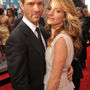 Actors Chris Diamantopoulos and Becki Newton arrive to the TNT/TBS broadcast of the 14th Annual Screen Actors Guild Awards at the Shrine Auditorium on January 27, 2008 in Los Angeles, California.