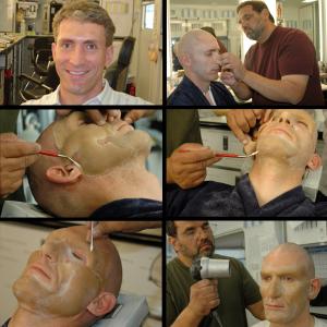 Ken Diaz applying the Congressman Abraham Lincoln Prosthetic makeup to Pedro Mira for 