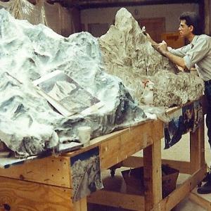 John Dods sculpts a prototype of a Himalayan style mountain range for the Back To The Future  The Ride project in 1990 for Berkshire Ridefilm