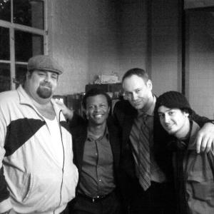 James Bannon as Shorty, Phil LaMarr as Joe, Sean Donnellan as Tyson, and Jeremy Hogan as Razor Clam on the set of 