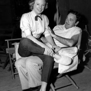 June Allyson and Dir Gordon Douglas on the set of The McConnell Story