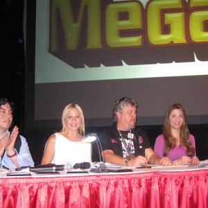 Ellen Dubin and Gigi Edgley judging the costume competition at Megacon 2013 Orlando Florida