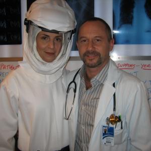 Ellen Dubin as Dr Lori Marette and Daniel Fathers as Dr Julian Hennessey in The Listener - Lockdown episode