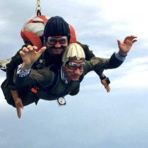 Getting a natural facelift at 120mph in a skydive with his instructor